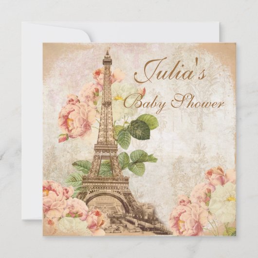 Paris Vintag Rosa Roses Kinderdusche Einladung (Vorderseite)