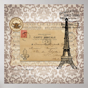 Paris Vintag Shabby Chic Eiffel Tower Poster