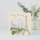 Paris Vintag White Hydrangea Blume Babydusche Einladung (Stehend Vorderseite)
