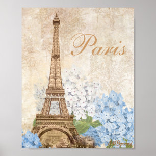 Paris Vintage Blaue Hortensien Druck oder Poster