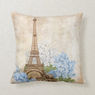 Paris Vintage Blaue Hortensien-Kissen Kissen