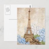 Paris Vintage Blaue Hortensien-Postkarte Postkarte (Vorne/Hinten)
