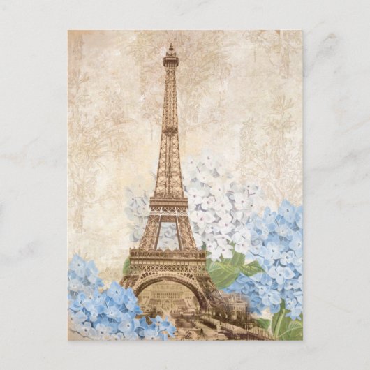 Paris Vintage Blaue Hortensien-Postkarte Postkarte (Vorderseite)