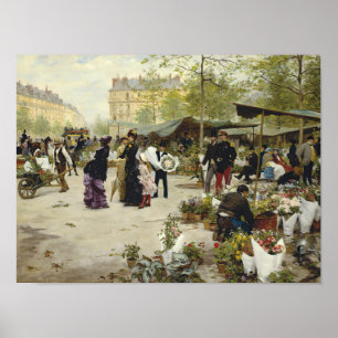 Paris Vintage Blumenmarkt Malerei (Alte Kunst) Poster