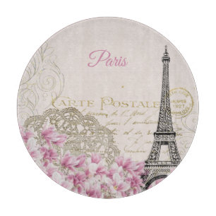 Paris Vintage Eiffelturm Postkarte mit Blumen Schneidebrett