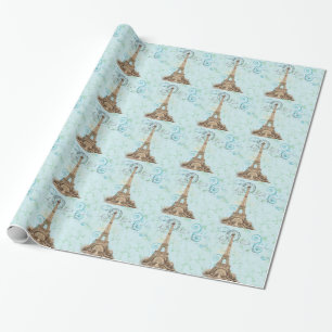 Paris Vintage Französische Reben Aqua Geschenkpapi Geschenkpapier