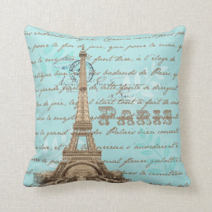 Paris Vintage Französische Schrift Aqua Kissen
