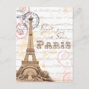 Paris Vintage French Writing Pink Postcard Postkarte