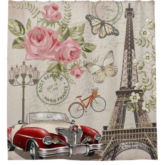 Paris Vintage Postkarte. Duschvorhang (Vorderseite)
