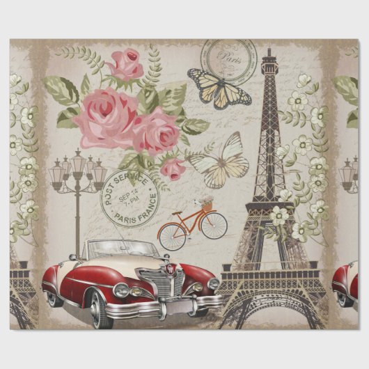 Paris Vintage Postkarte. Geschenkpapier (Flach)