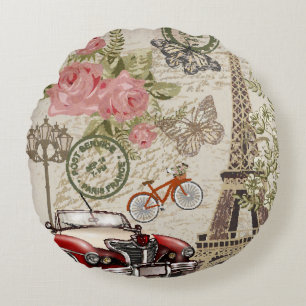 Paris Vintage: Postkartenstil Rundes Kissen