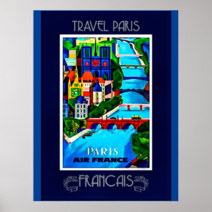 Paris, Vintage Reiseplakat, farbenfroh Poster