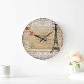 Paris Vintage Shabby Chic Eiffel Tower Große Wanduhr (Zuhause)
