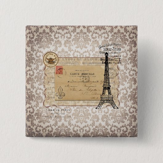 Paris Vintage Shabby Chic Eiffelturm Button (Vorderseite)
