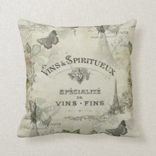 Paris Vintage Wein und Rosen Kissen