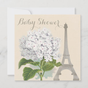 Paris Vintage Weiße Hortensien-Blumen-Baby-Party Einladung
