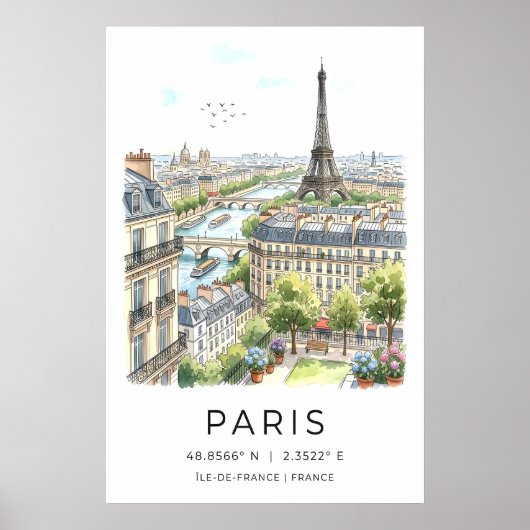 Paris Wall Art Print Fine Line Cityscape - Black Poster (Vorne)