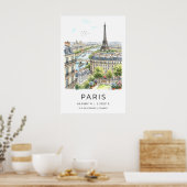 Paris Wall Art Print Fine Line Cityscape - Black Poster (Küche)