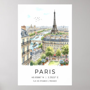 Paris Wandkunst-Fineline-Stadtansicht - Schwarz Poster