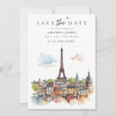 Paris Wasserfarbe-Skyline Save-the-Date Einladung (Vorderseite)
