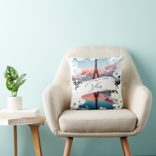 Paris-Wasserfarbe-Splash-Art-T-Shirt Eiffelturm Kissen