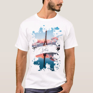 Paris-Wasserfarbe-Splash-Art-T-Shirt Eiffelturm T-Shirt