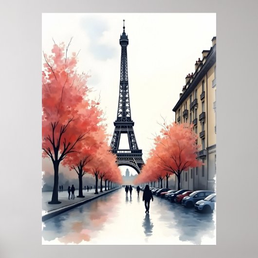 Paris Wasserfarbenart Poster (Vorne)