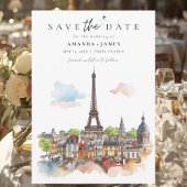 Paris Watercolor Skyline Save the Date Einladung