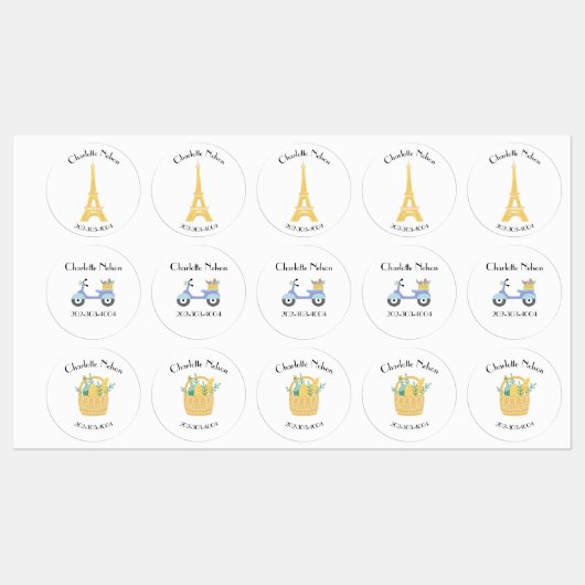 Paris Waterproof Circle Sticker Name Labels (Blatt)