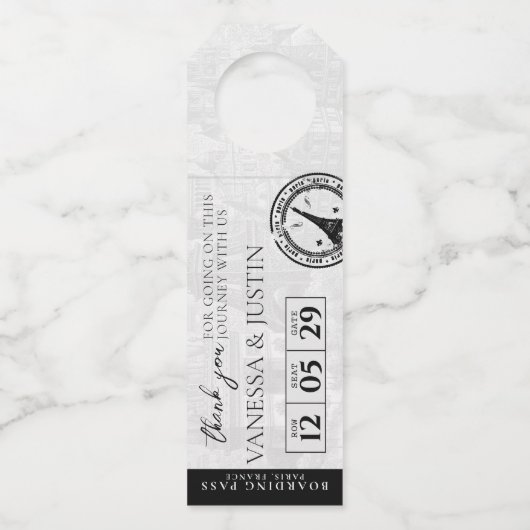 Paris Wedding Boarding Pass Flaschenanhänger (Vorderseite)