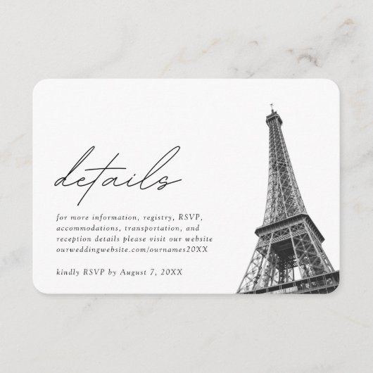 Paris Wedding Details Enclosure Card Begleitkarte (Vorderseite)