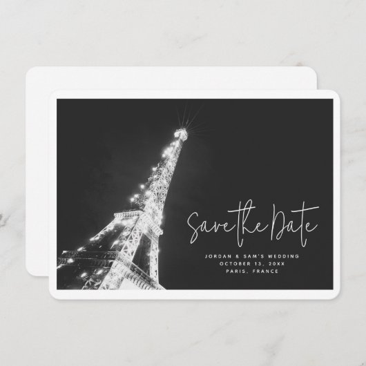 Paris Wedding Eiffel Tower Foto Save the Date Einladung (Vorne/Hinten)