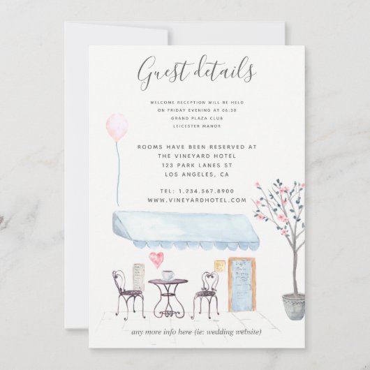 Paris Wedding Guest Details Aquarellfarben Einladung (Vorderseite)