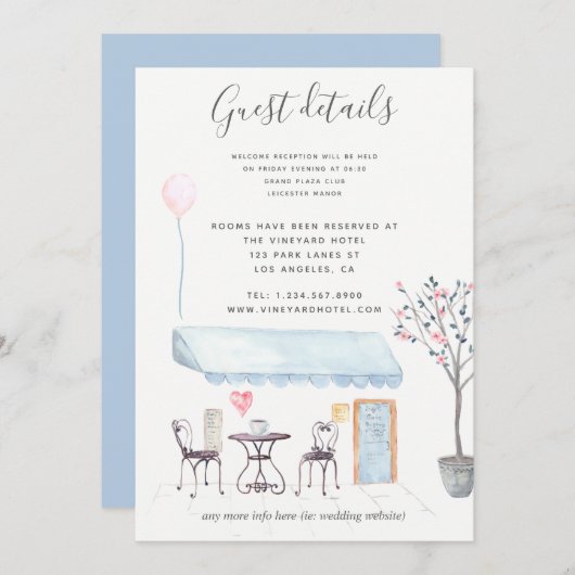 Paris Wedding Guest Details Aquarellfarben Einladung (Vorne/Hinten)