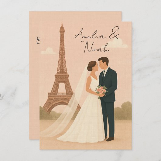 Paris Wedding Invitation | Elegant Eiffel Tower  Einladung (Vorne/Hinten)