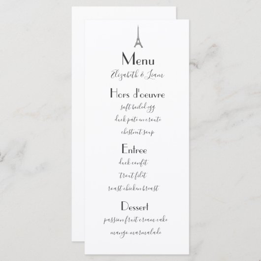 Paris Wedding Menu Menükarte (Vorne/Hinten)