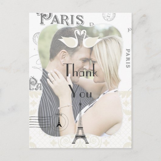 Paris Wedding Theme Vielen Dank Postkarte (Vorderseite)
