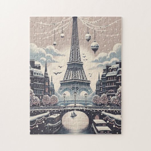 Paris Weihnachtsposter – Eiffel Tower Schnee Winte Puzzle (Vertikal)