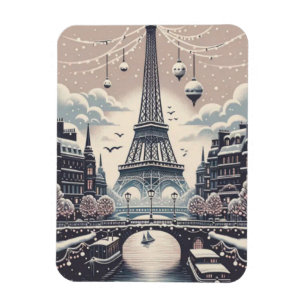 Paris-Weihnachtsposter – Eiffel Tower verschneiter Magnet