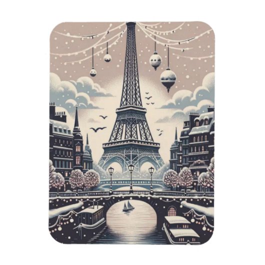 Paris-Weihnachtsposter – Eiffel Tower verschneiter Magnet (Vertikal)