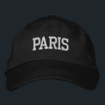 PARIS Weiße Stickerei auf schwarz Bestickte Baseballkappe<br><div class="desc">PARIS Weiß bestickter schwarzer Baumwollhut. Ein wunderbares Geschenk für alle, die Paris Frankreich Lieben! Wenn Sie Ihren persönlichen Text bevorzugen, wählen Sie einfach den Knopf "Diese Vorlage personalisieren", um Ihre Auswahl an benutzerdefiniertem Text einzugeben. Die Stickerei kann auch an andere Farbeinstellungen angepasst werden, indem Sie die Schaltfläche "Design bearbeiten" auswählen....</div>