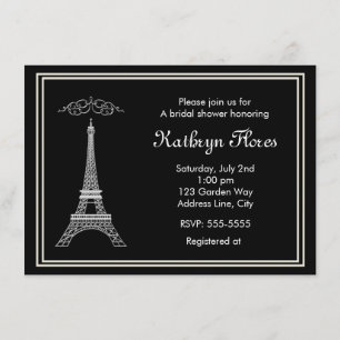 Paris Weißen Eiffelturm auf schwarzer französische Einladung