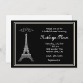 Paris White Eiffel Tower: Schwarz-Französisch-Einl Einladung (Vorne/Hinten)