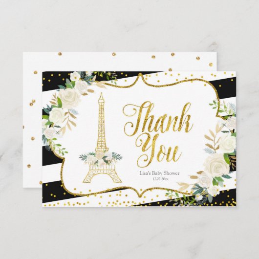 Paris White Floral Brautparty Danke Karte (Vorne/Hinten)