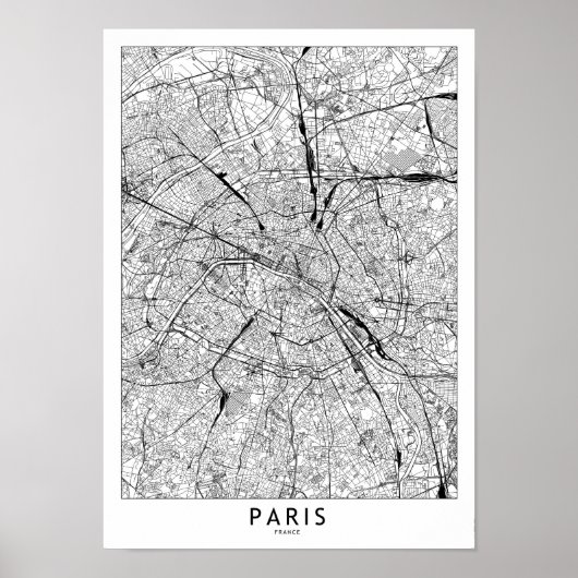 Paris White Map Poster (Vorne)