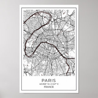 Paris White Map - Schwarz-Weiß-Karte Wohngestaltun Poster