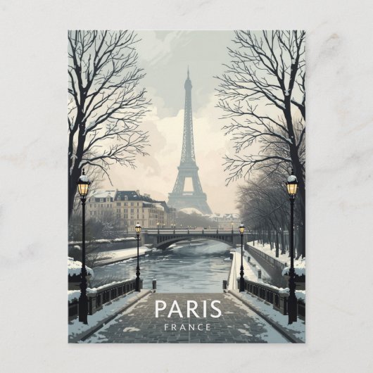 Paris Winter Schnee Eiffelturm Postkarte (Vorderseite)