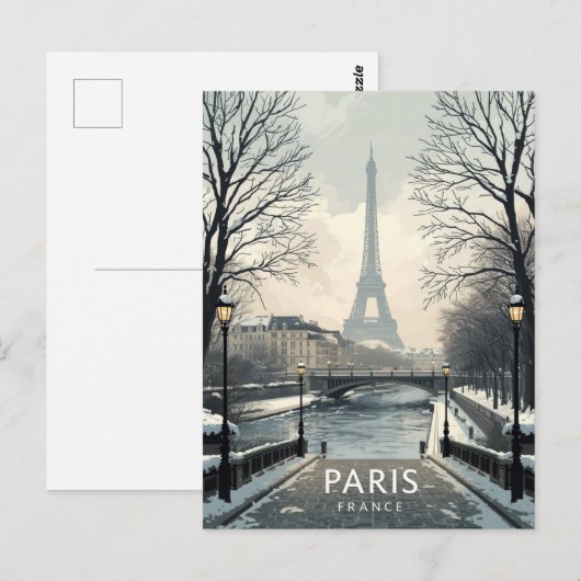 Paris Winter Snow Eiffel Tower Postkarte (Vorne/Hinten)