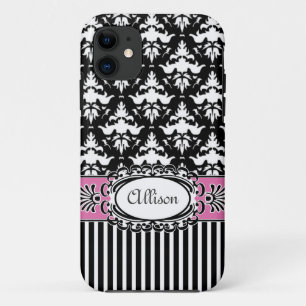 Parisdemoiselle-Damast-Rosa und Schwarzes Case-Mate iPhone Hülle