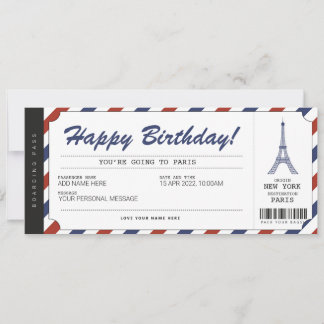 Pariser Ausflug Boarding Pass Ticket Einladung